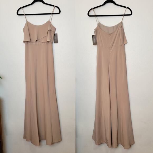 🚨NEW JENNY YOO Blake Dress In Truffle Tan Crepe Wedding Bridesmaid Prom Size 0 - Picture 2 of 14